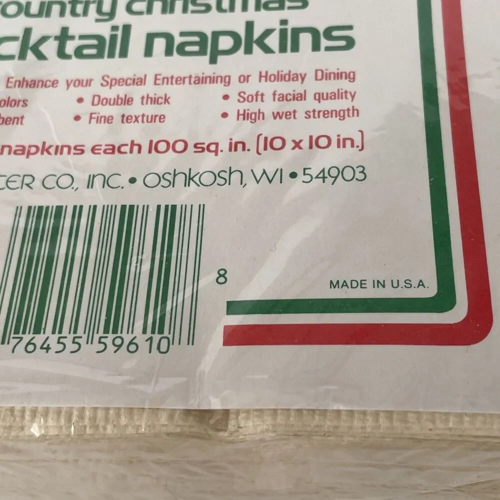 NOS Vintage Christmas Cocktail Napkins Package Of 50 Folk Art Santa Wreath New